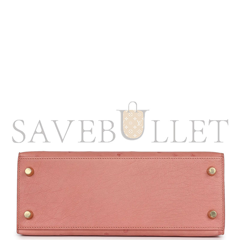 HERMÈS MASTER KELLY 28 CERAMIC POWDER OSTRICH GOLD HARDWARE (28*22*10cm)